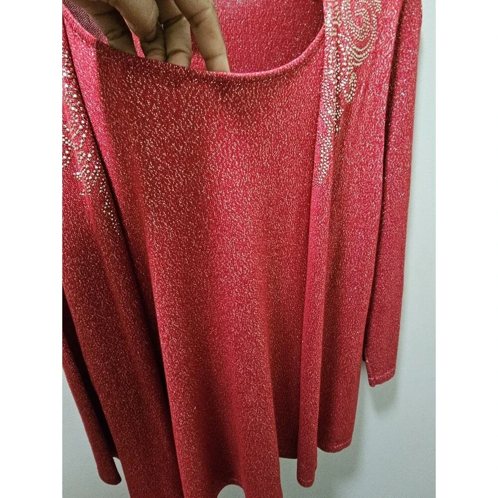 Ruby Rd. Red Sparkle Sweater. 2Fer. Beaded. Size  L - Picture 4 of 8